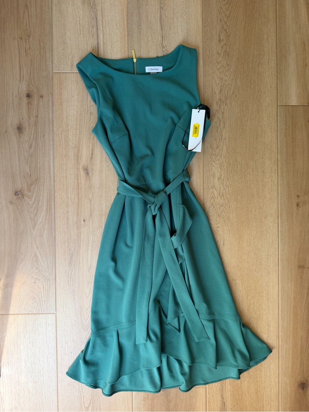 Calvin Klein Teal Sleeveless Tie-Waist Midi Dress - Picture 2 of 5